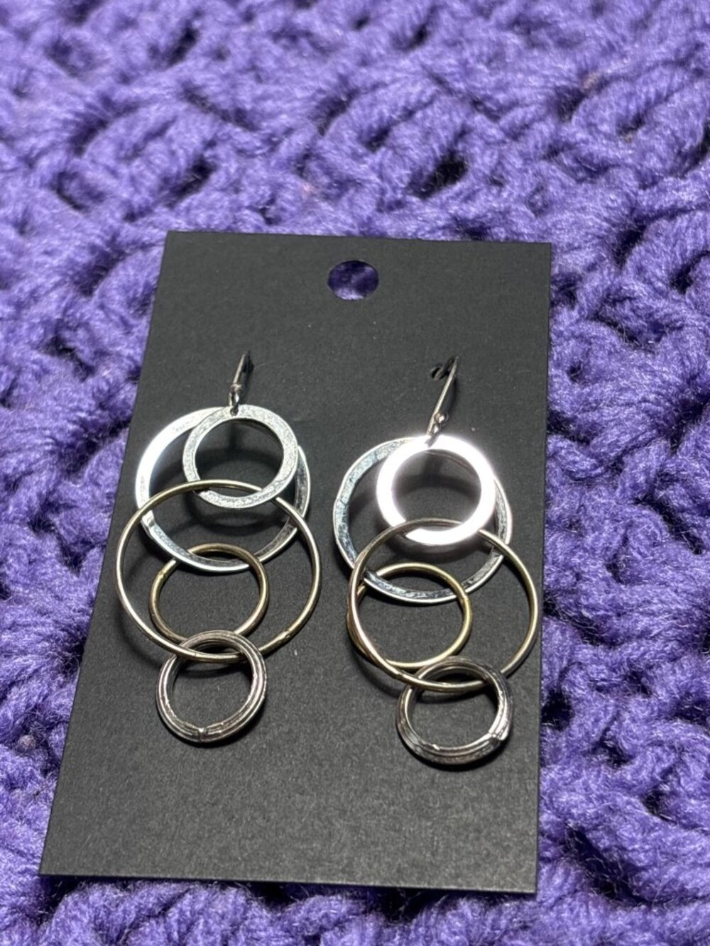 Artisan Silvertone Goldtone Circles Dangle Earrings 1.75 inches